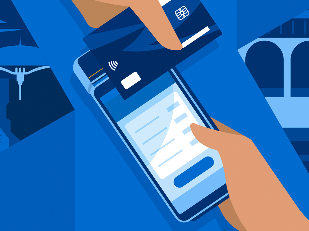 Editorial cover illustrations for Chase Bank blog articles, based on their brand style